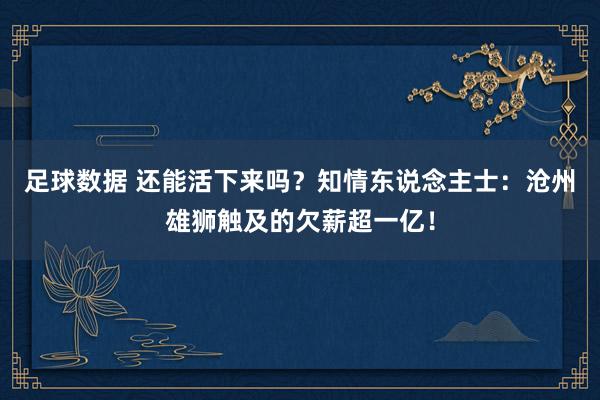 足球数据 还能活下来吗？知情东说念主士：沧州雄狮触及的欠薪超一亿！